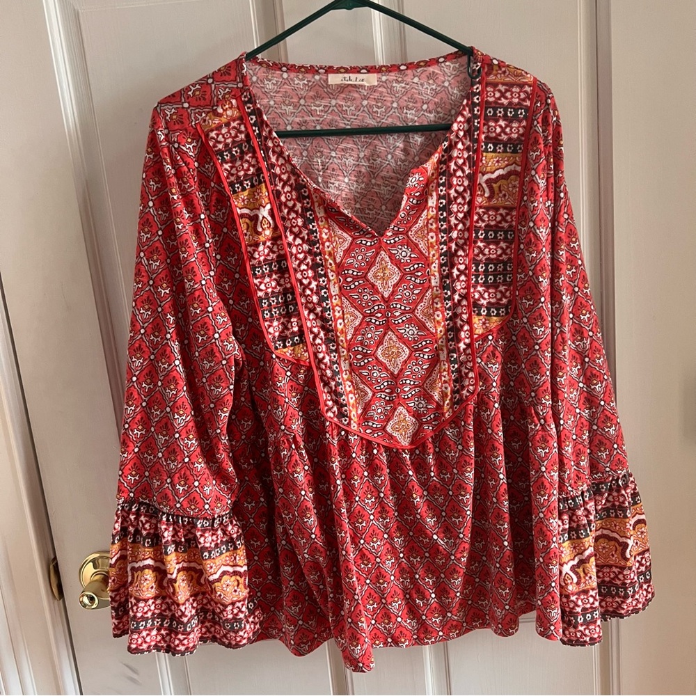 Womens STYLE & CO Boho Split Neck Top Size XL Flared Flowing Cuff